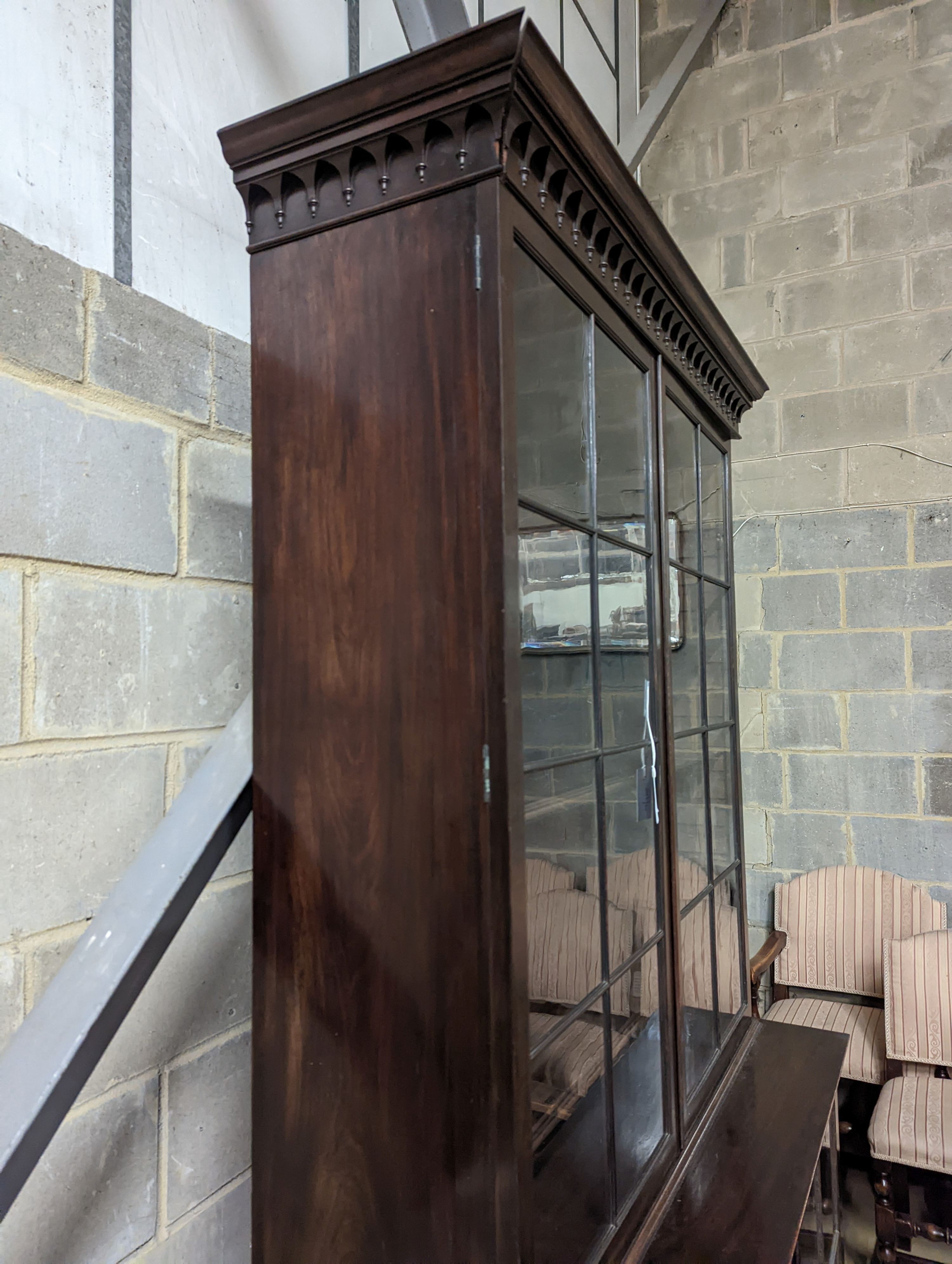 An Edwardian George III style glazed mahogany bookcase, width 113cm, depth 47cm, height 225cm